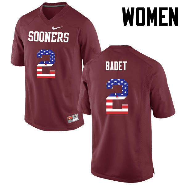 Women Oklahoma Sooners #2 Jeff Badet College Football USA Flag Fashion Jerseys-Crimson - Click Image to Close